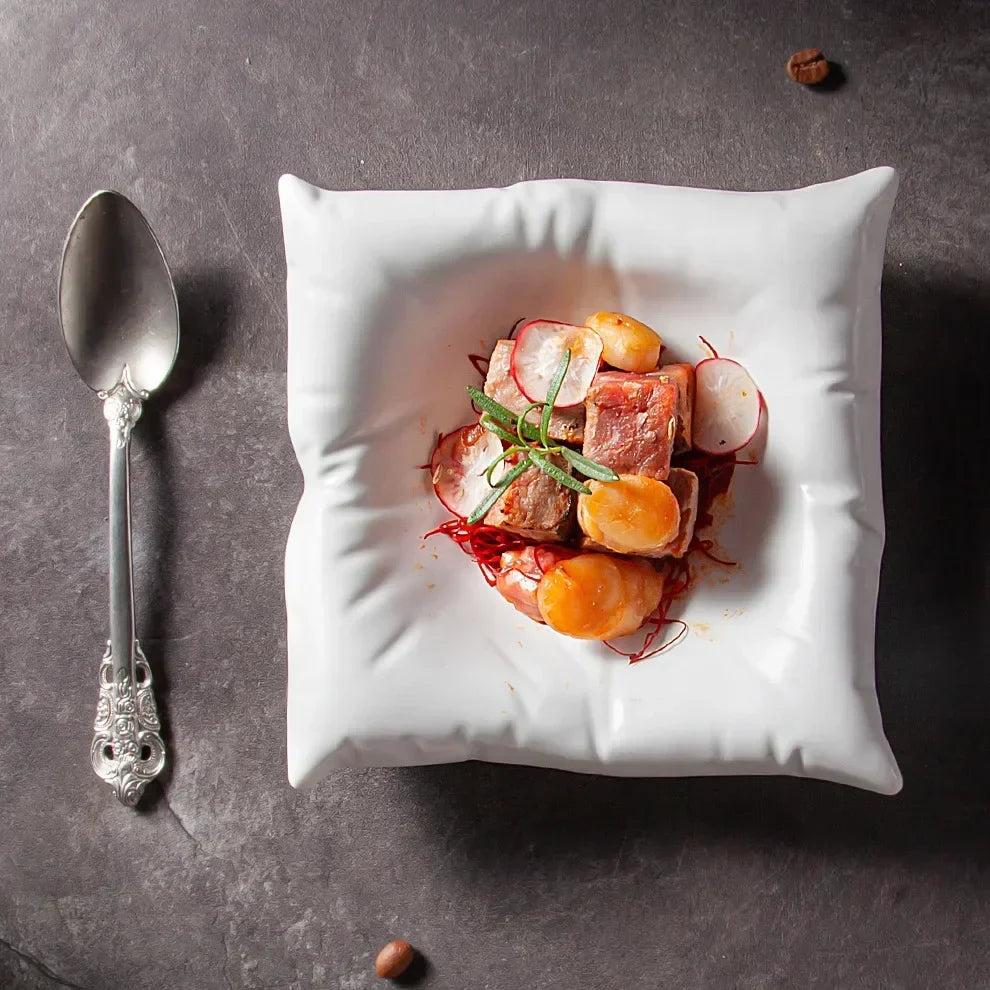 BowLift | Plato de Comida en Forma de Almohada Artística de Cerámica