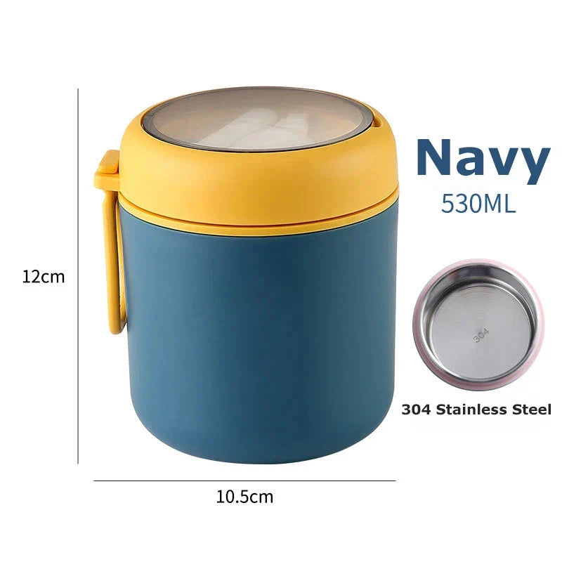 ThermoMea Contenedor Térmico de Acero Inoxidable | 530 ml / 710 ml | Taza Aislante para Sopas y Almuerzos | A Prueba de Fugas y Duradera