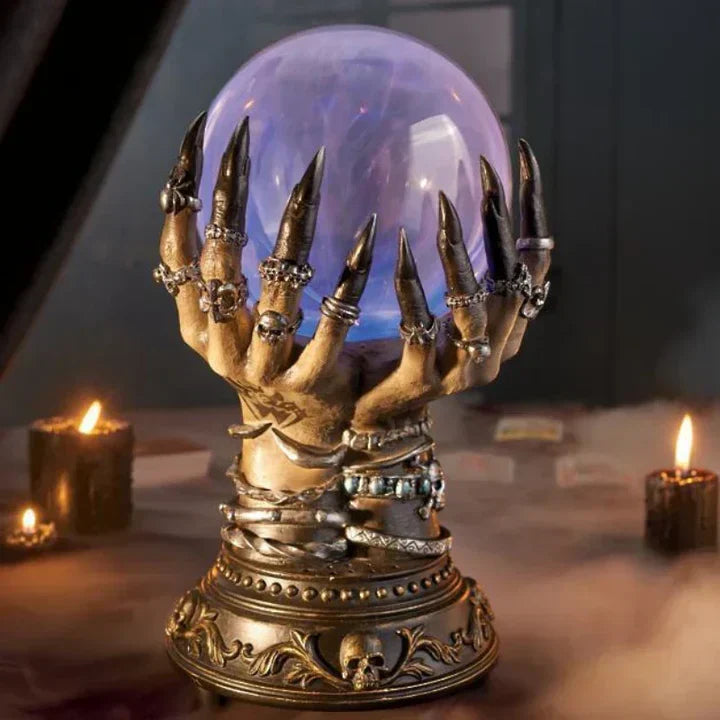 DarkAura - Lámpara de mano esquelética gótica con bola de cristal brillante