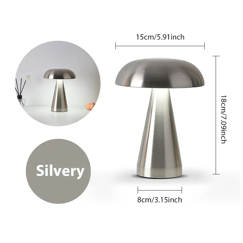 LumoShroom Lámpara de Mesa | Diseño Retro de Hongo | LED y Regulable | Recargable