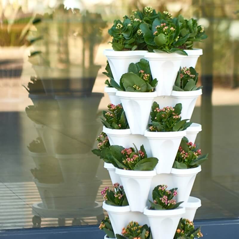 Torre de Plantas Apilable con Sistema de Riego 4 Niveles