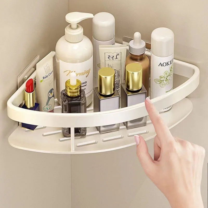 AquaSpace Pro | Estante de ducha de esquina sin taladrar | Aluminio | Resistente al óxido y a la carga | Estante de baño en negro, blanco, plata o negro-dorado