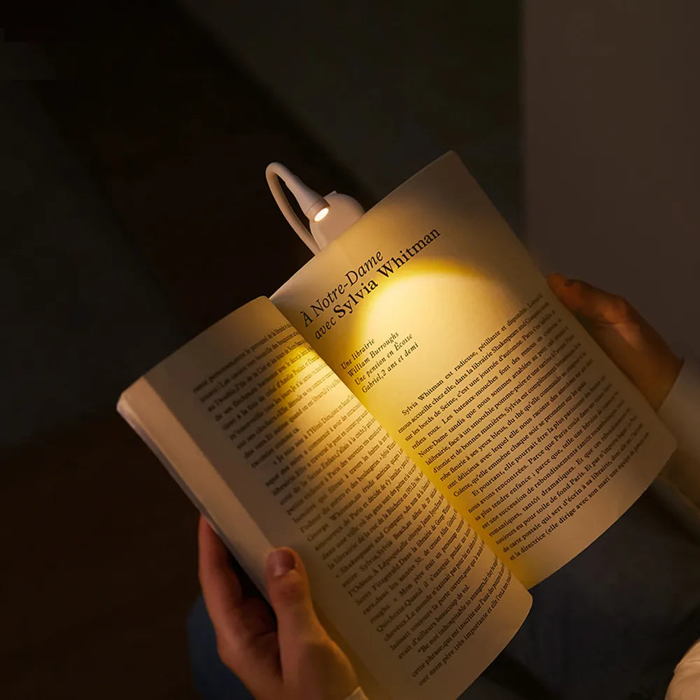 Mini Luz de Libro - Luz Nocturna Portátil con Clip y Carga USB, LED Regulable para Dormitorio, Protección Ocular y Camping - Lámpara de Libro con Clip Giratorio de 360°
