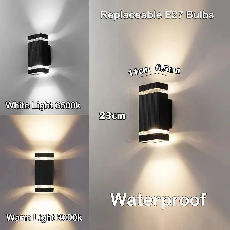 LumiBloc Lámpara de Pared LED Exterior | Efecto Up & Down | Casquillo E27 | IP65 Impermeable | Diseño Moderno para Jardín y Balcón