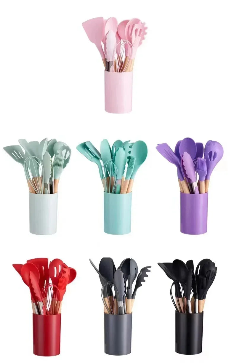 ChefEase – Set de utensilios de cocina de silicona de 12 piezas con mangos de madera | Brehn