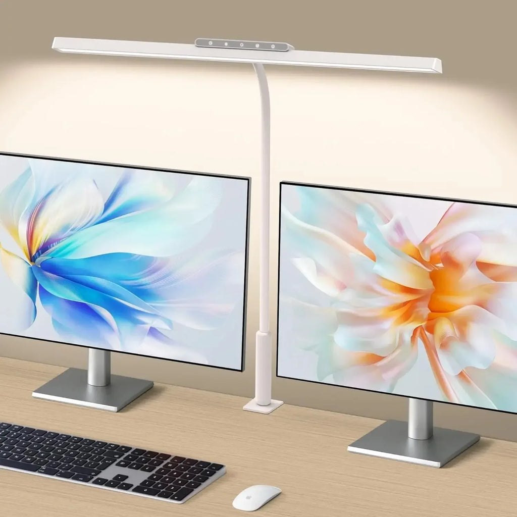 Lámpara de escritorio LED Lumavue con pinza | Iluminación de ancho extra | Regulable sin escalas y temperatura de color ajustable | Para oficina en casa y puesto de trabajo con pantalla