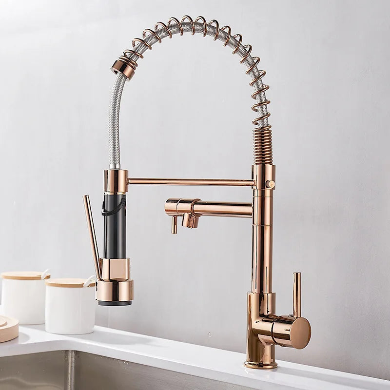 BowLift | Grifo de Cocina DualFlow - Lujoso Grifo de Cocina Doble de Bronce