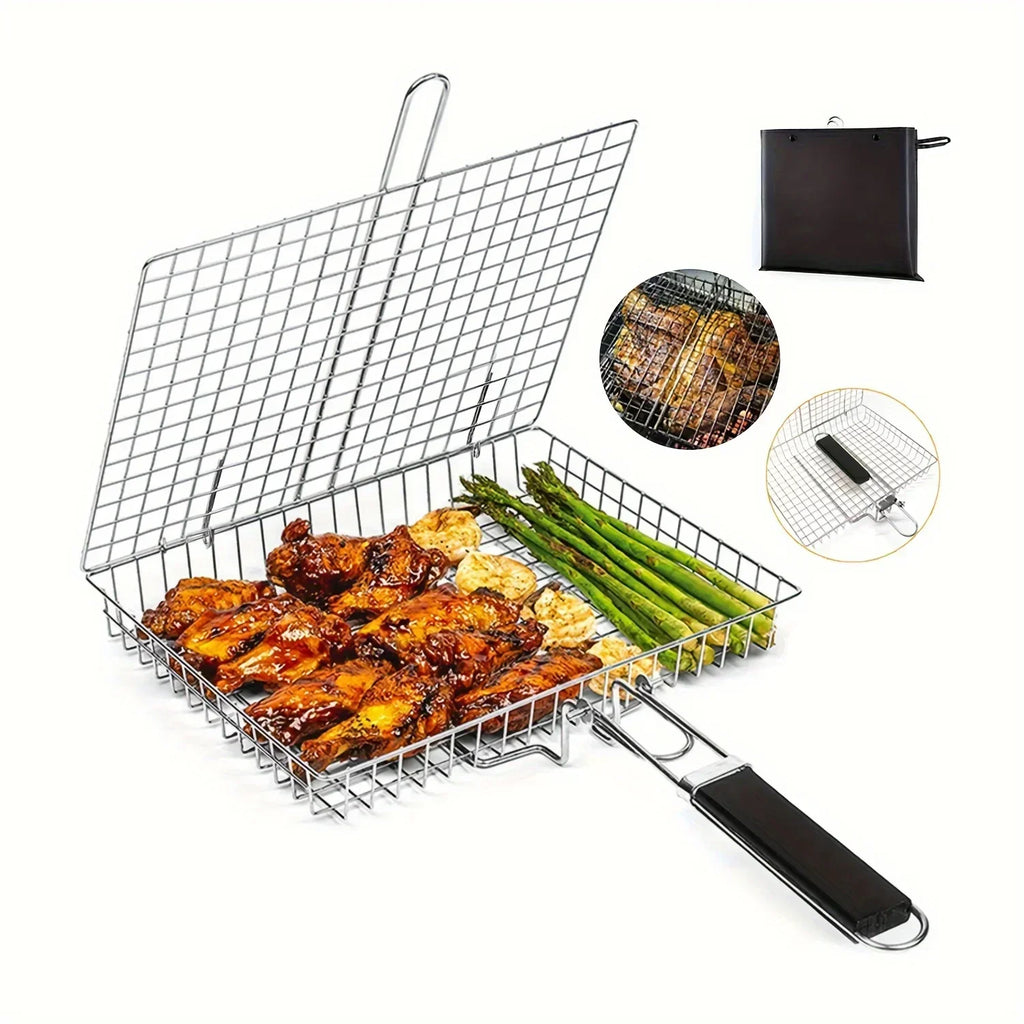Kalsten | Canasta BBQ Grillaro | Plegable y Antiadherente | Acero Inoxidable y Resistente al Calor | Para Carnes y Verduras