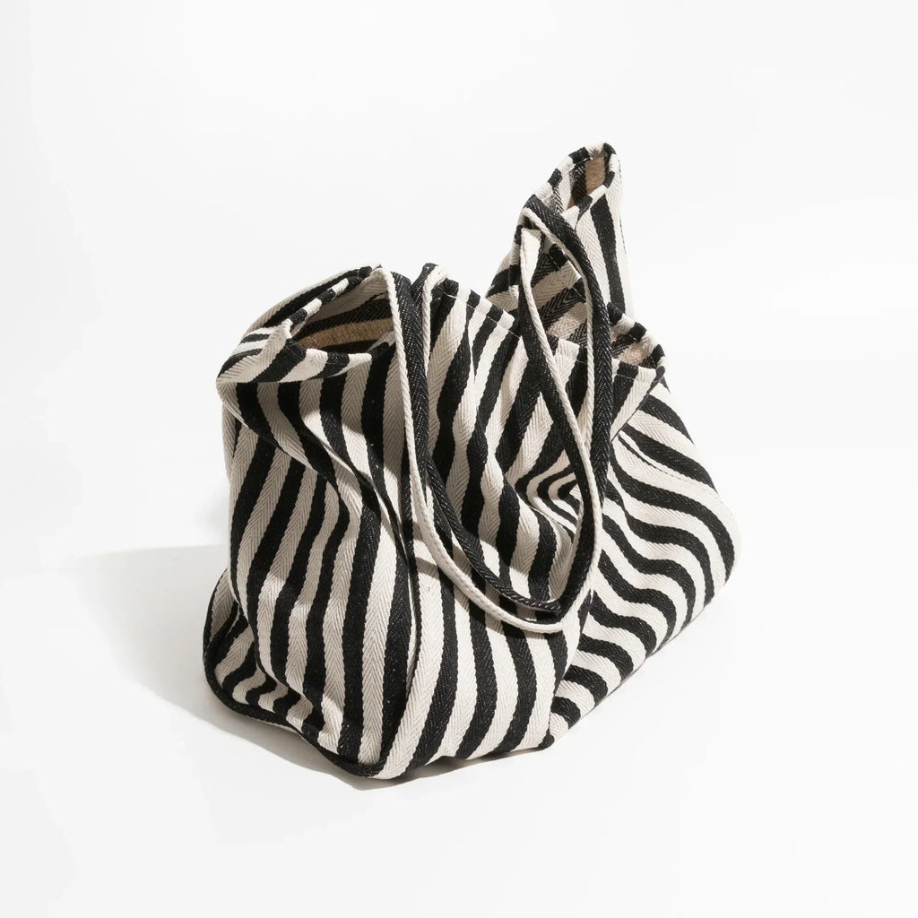 Bolso de tela de lino a rayas