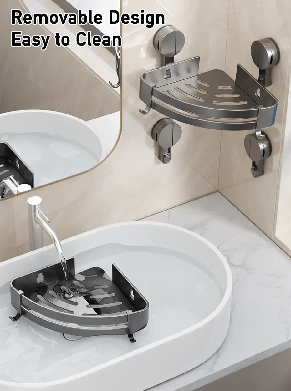 AquaGrip Estante de Ducha con Ventosas sin Perforación – Estante de Baño de Aluminio, Montaje en Esquina o Pared