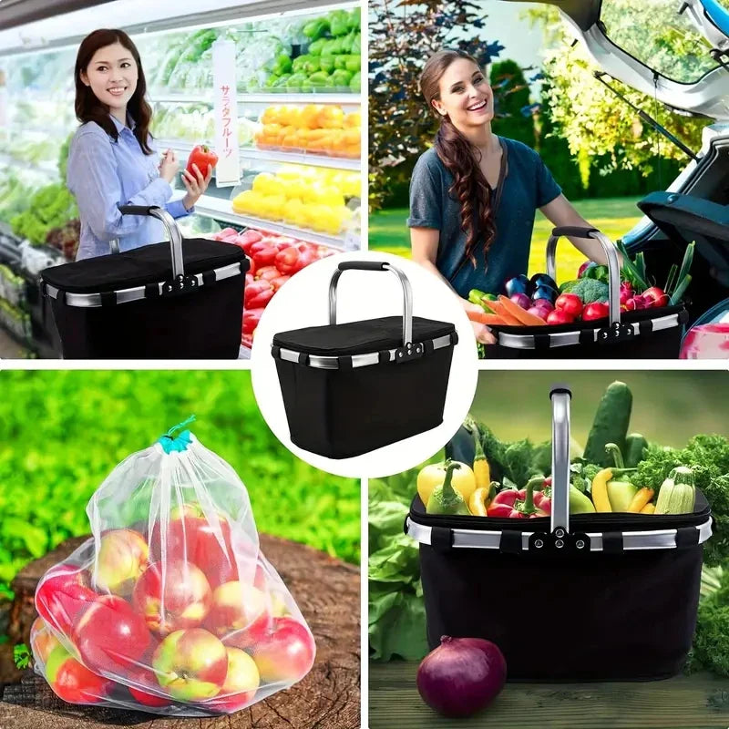 ThermaTrip Faltkorb | Cesta de picnic aislada con papel de aluminio y asa de transporte | Plegable en 3 partes | Para excursiones, parques, compras y viajes