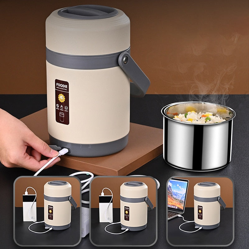 Caja de Almuerzo Calentada por USB | Acero Inoxidable 304, Calentador de Comida Portátil