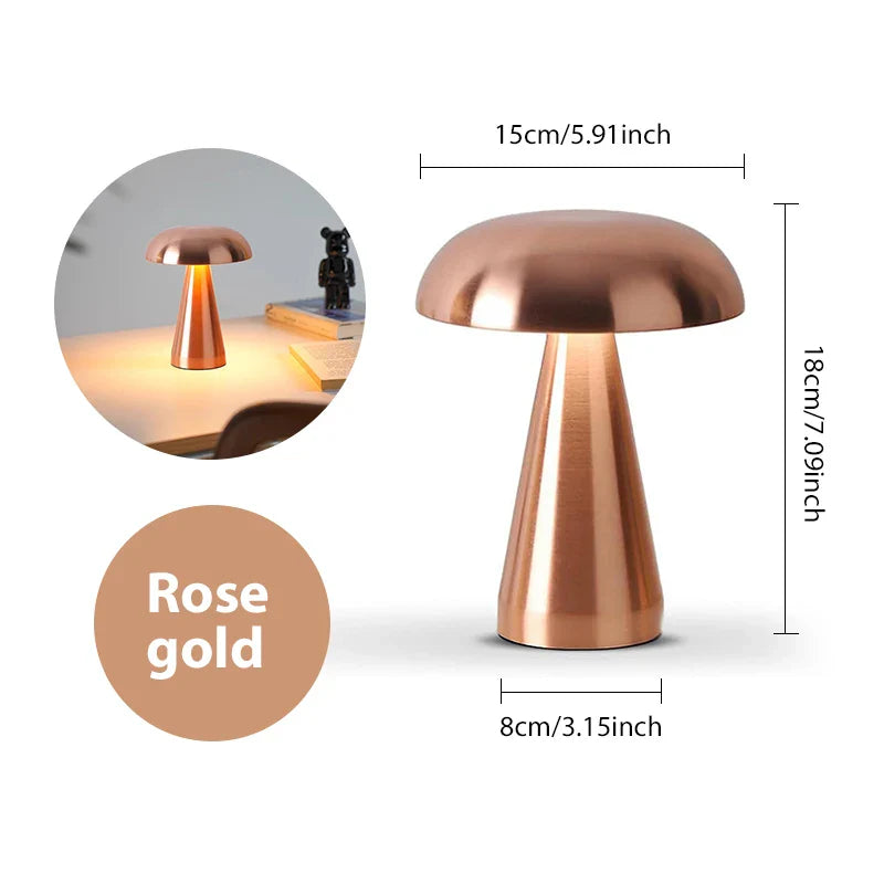 LumoShroom Lámpara de Mesa | Diseño Retro de Hongo | LED y Regulable | Recargable