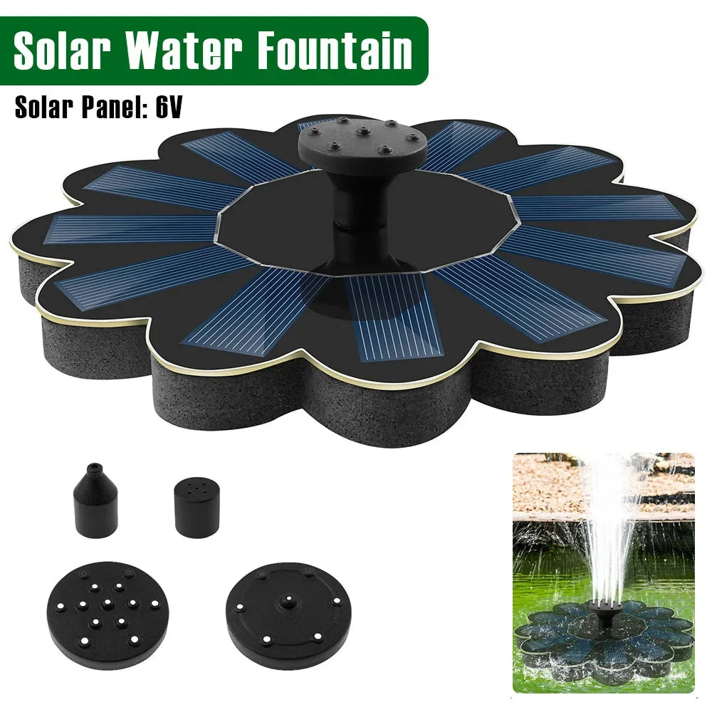 Fuente Solar Primavera de Jardín | 5 Boquillas Intercambiables | Ahorro Energético y Sin Mantenimiento | Para estanque, baño de aves y balcón