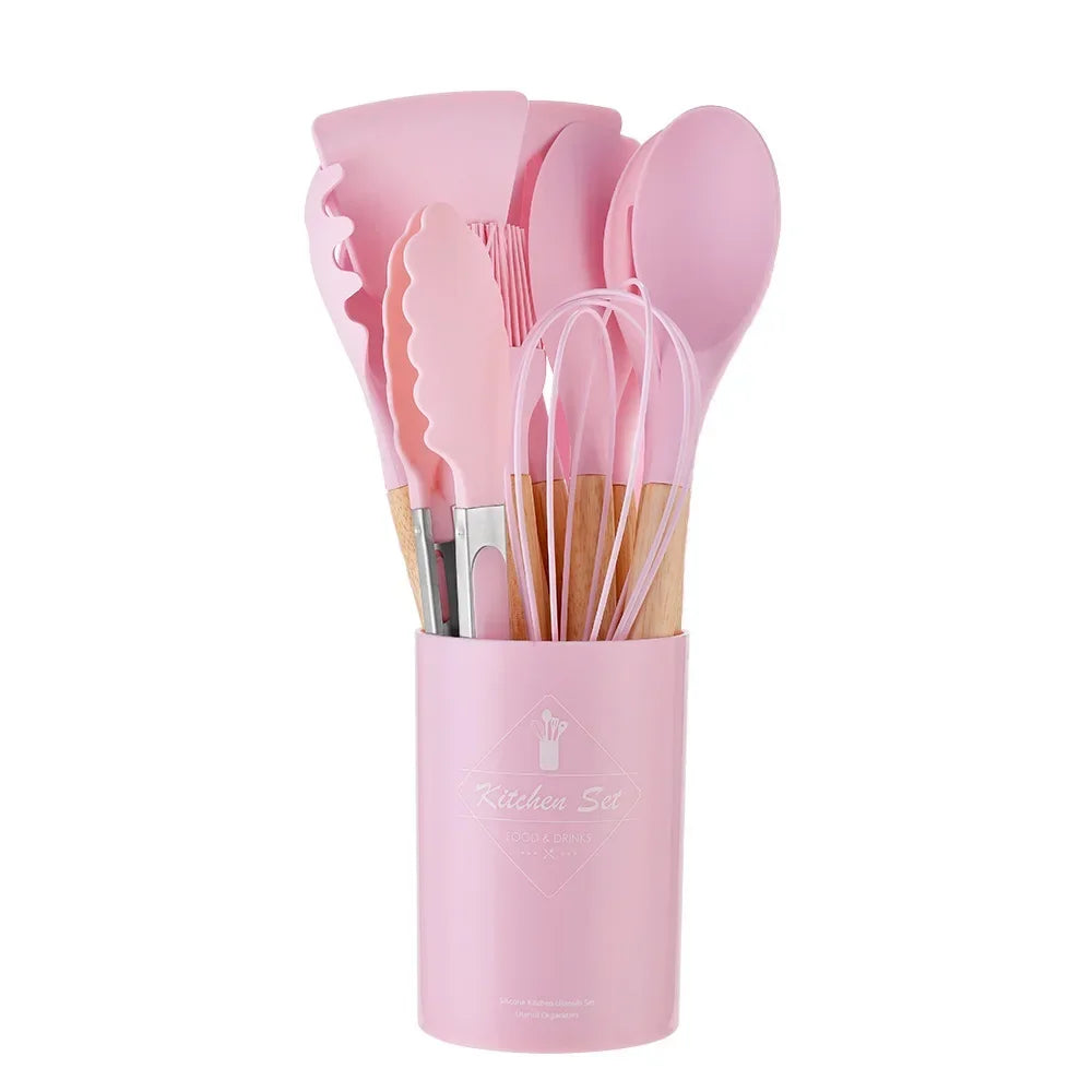 ChefEase – Set de utensilios de cocina de silicona de 12 piezas con mangos de madera | Brehn