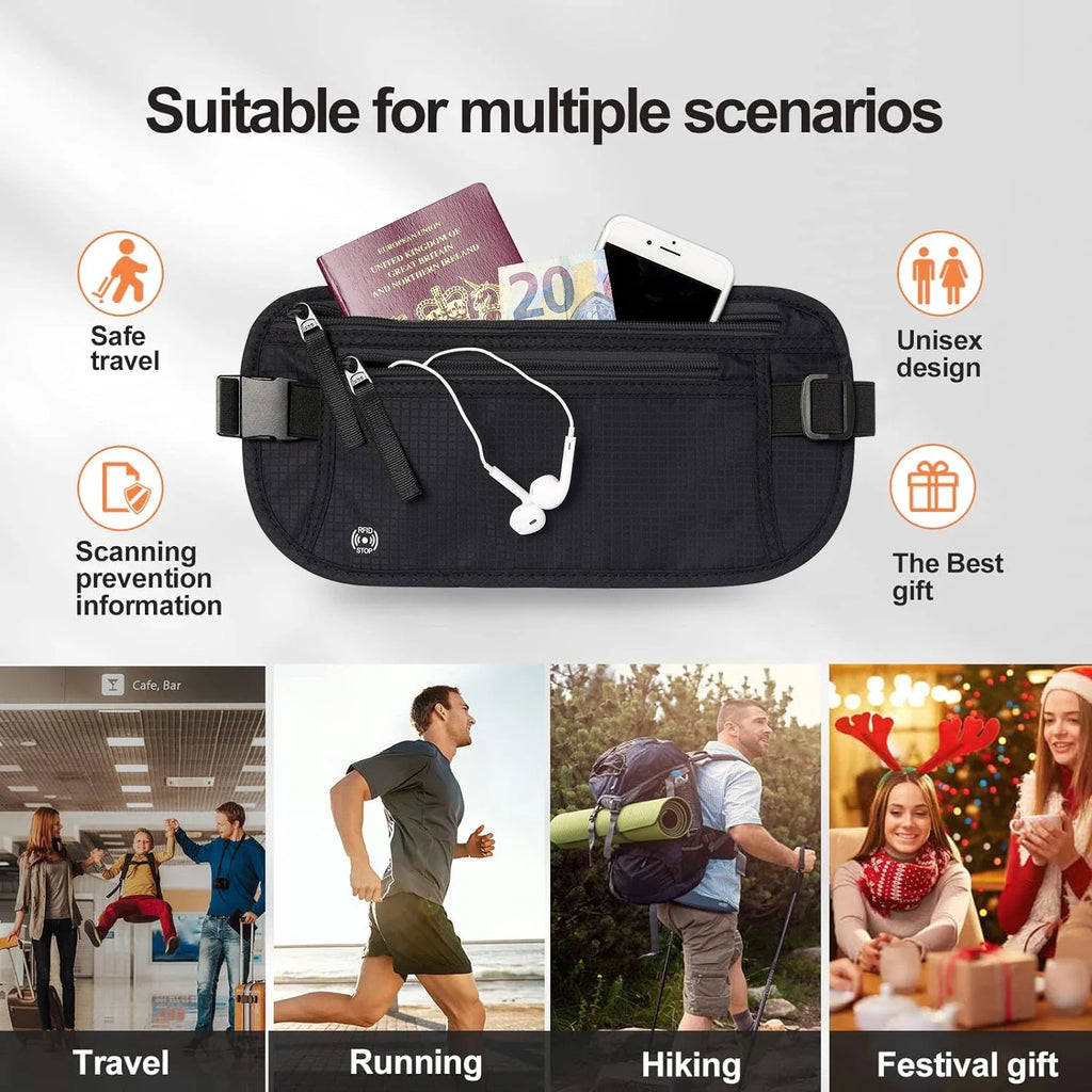 SafeTraveler Riñonera | Protección RFID | Compartimento de seguridad oculto | Para damas y caballeros