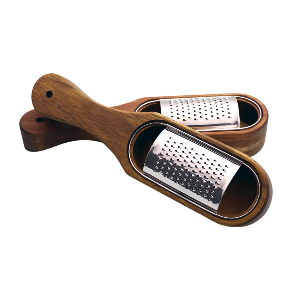 GrateNest – Rallador de acero inoxidable con recolector extraíble de madera de acacia