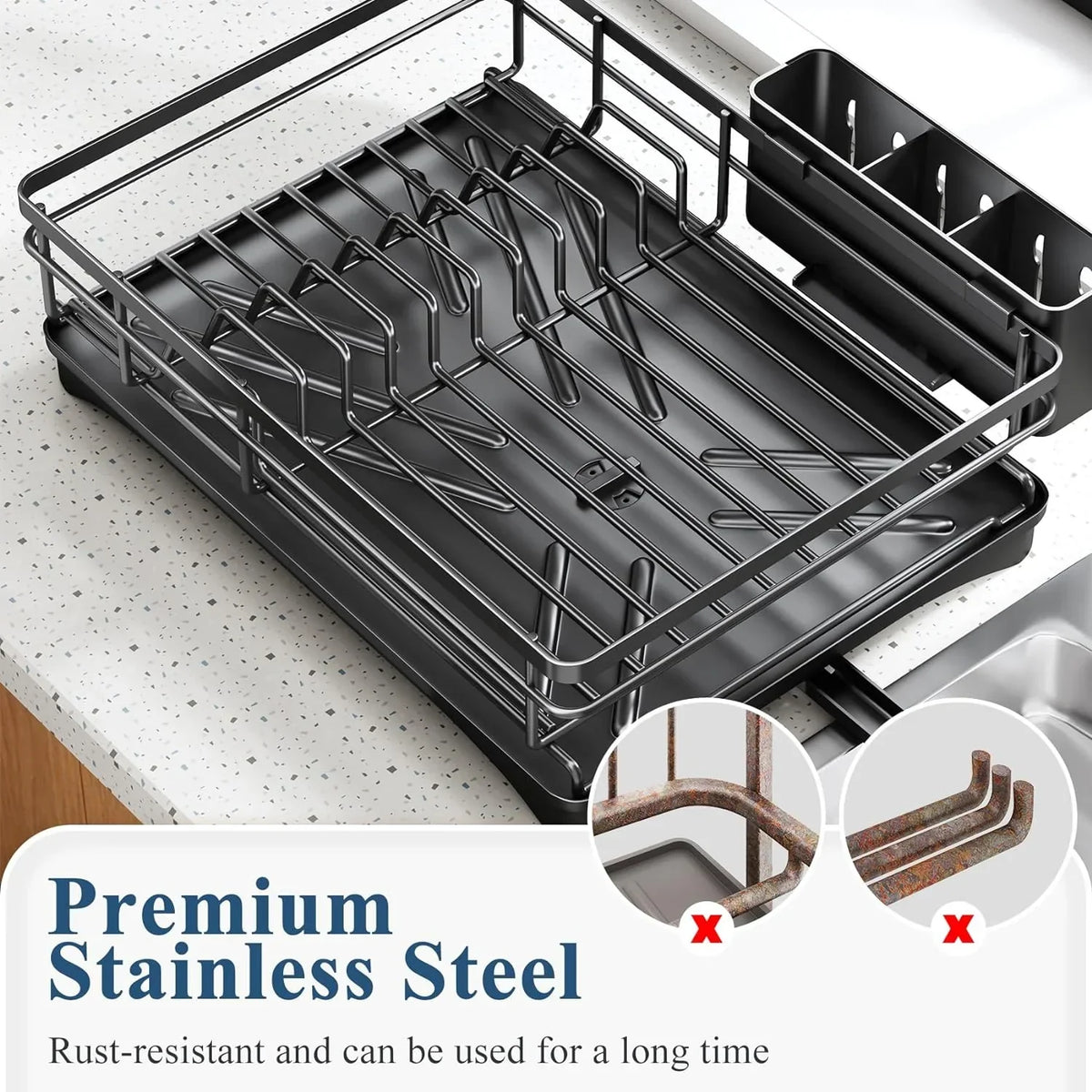 Escurridor de Platos con Bandeja y Gran Soporte para Utensilios – Nova