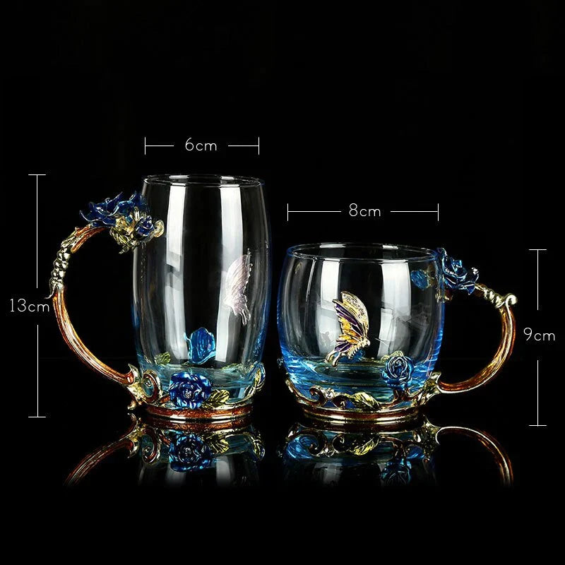 Taza de Cristal de Rosa Azul de Lujo