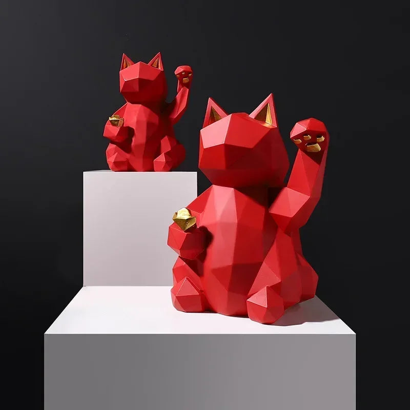 Lisslune | Estatuas de Gato de la Suerte en Geometría Minimalista Nórdica