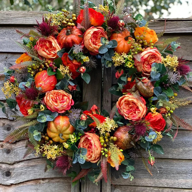 Encanto Otoñal Corona de Puerta de Otoño | Calabaza y Ratan | 40 cm | Decoración Artesanal para Otoño y Acción de Gracias