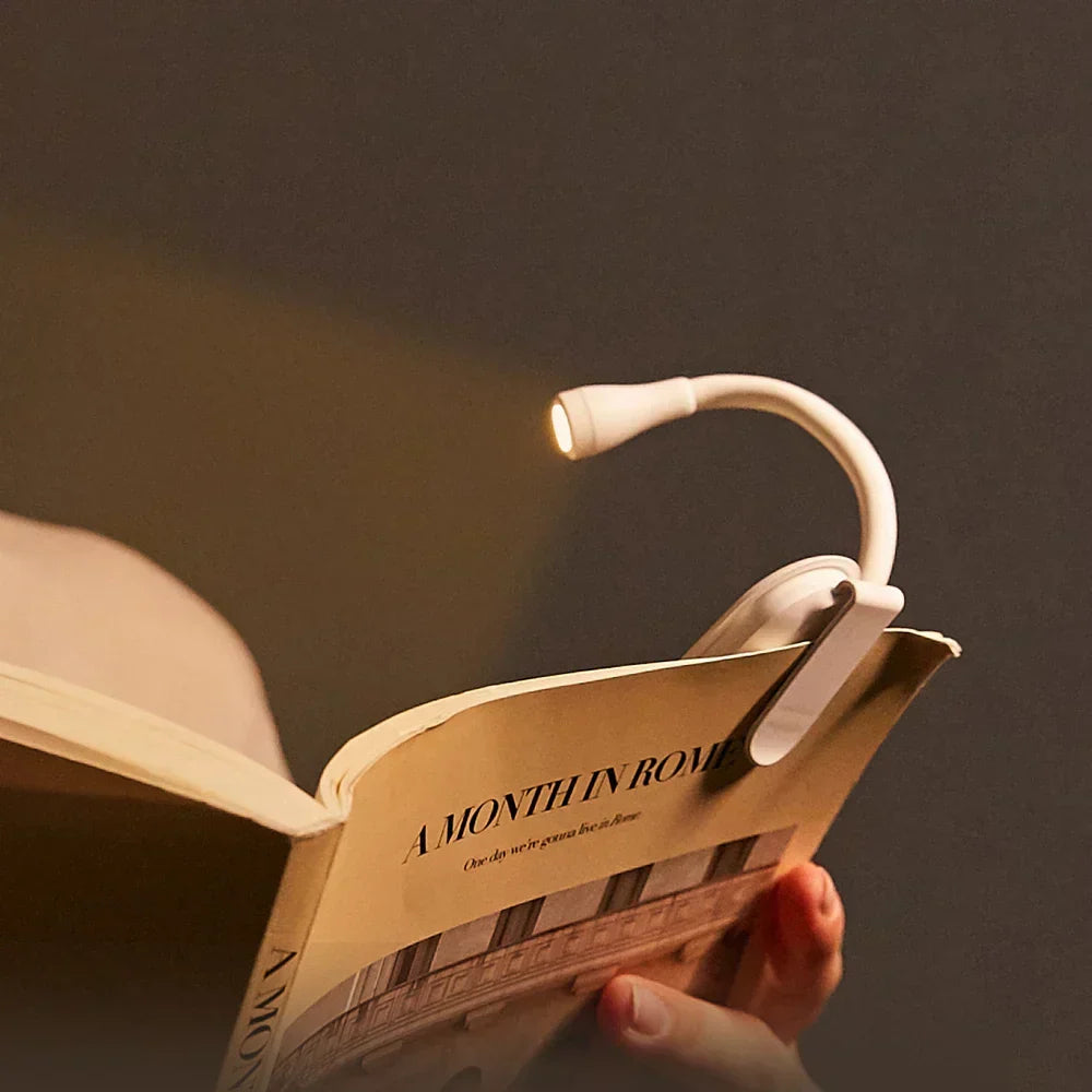 Mini Luz de Libro - Luz Nocturna Portátil con Clip y Carga USB, LED Regulable para Dormitorio, Protección Ocular y Camping - Lámpara de Libro con Clip Giratorio de 360°