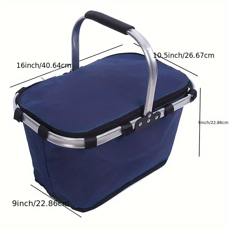 ThermaTrip Faltkorb | Cesta de picnic aislada con papel de aluminio y asa de transporte | Plegable en 3 partes | Para excursiones, parques, compras y viajes