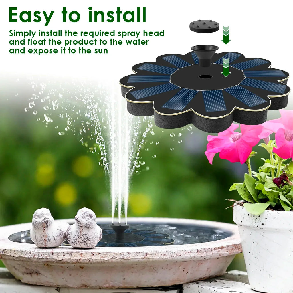Fuente Solar Primavera de Jardín | 5 Boquillas Intercambiables | Ahorro Energético y Sin Mantenimiento | Para estanque, baño de aves y balcón