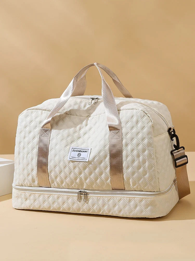 Raumio TravelFlex Bolsa de viaje ligera con diseño de rombos | Gran bolsa de deporte y fin de semana con compartimento para zapatos y compartimento húmedo | Aprobada para equipaje de mano y plegable