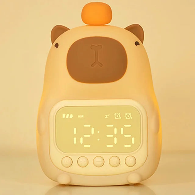 CapyGlow – Reloj despertador en forma de capibara con suave brillo y diseño recargable