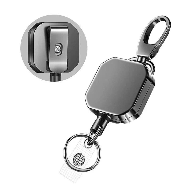 Llavero de Carabineros Retráctil de Metal con Cable de Acero – Carrete de Seguridad 71.8 cm