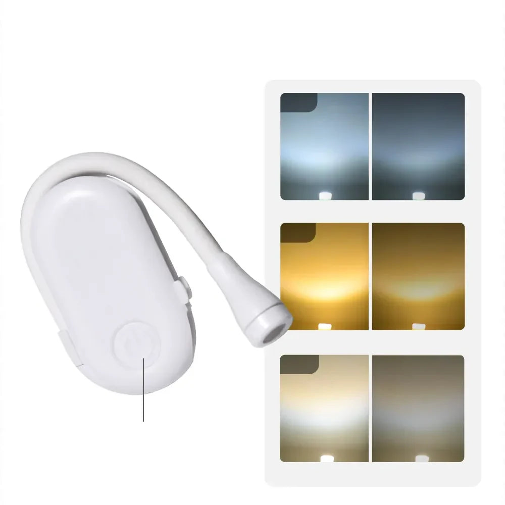 Mini Luz de Libro - Luz Nocturna Portátil con Clip y Carga USB, LED Regulable para Dormitorio, Protección Ocular y Camping - Lámpara de Libro con Clip Giratorio de 360°