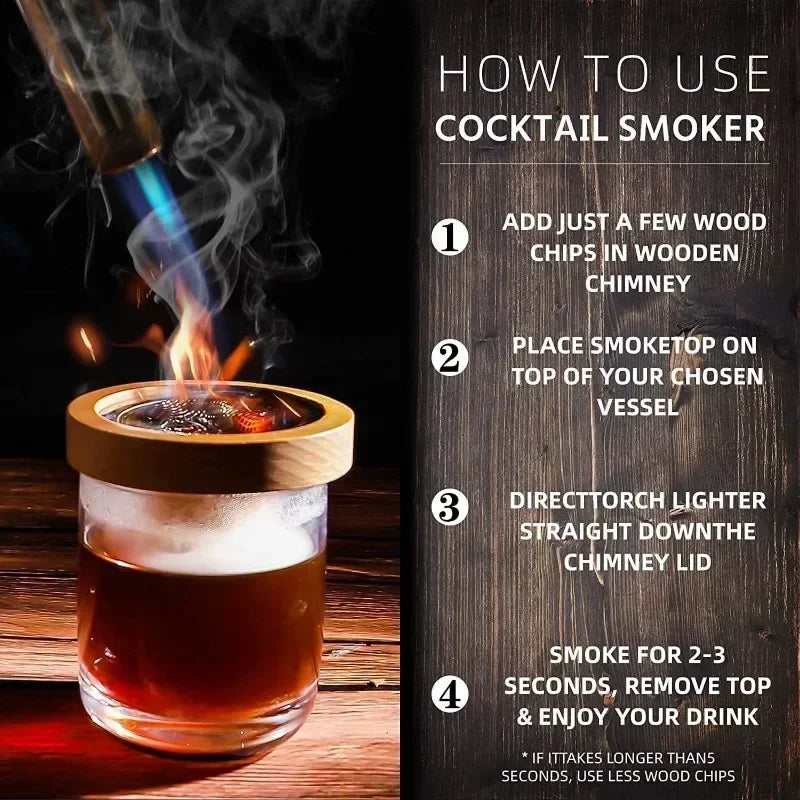Lisslune | Kit de Ahumador de Cócteles de Madera: Mejora Tus Bebidas con un Sabor Ahumado - Ideal para Whisky y Accesorios de Bar