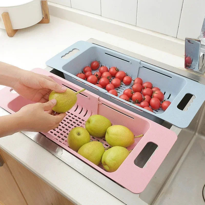 FlexDrain Escurridor de Cocina – Organizador de Fregadero Ajustable | Drenaje Automático & Deshidratador de Frutas y Verduras | Accesorios de Cocina Ahorra Espacio | Brehn