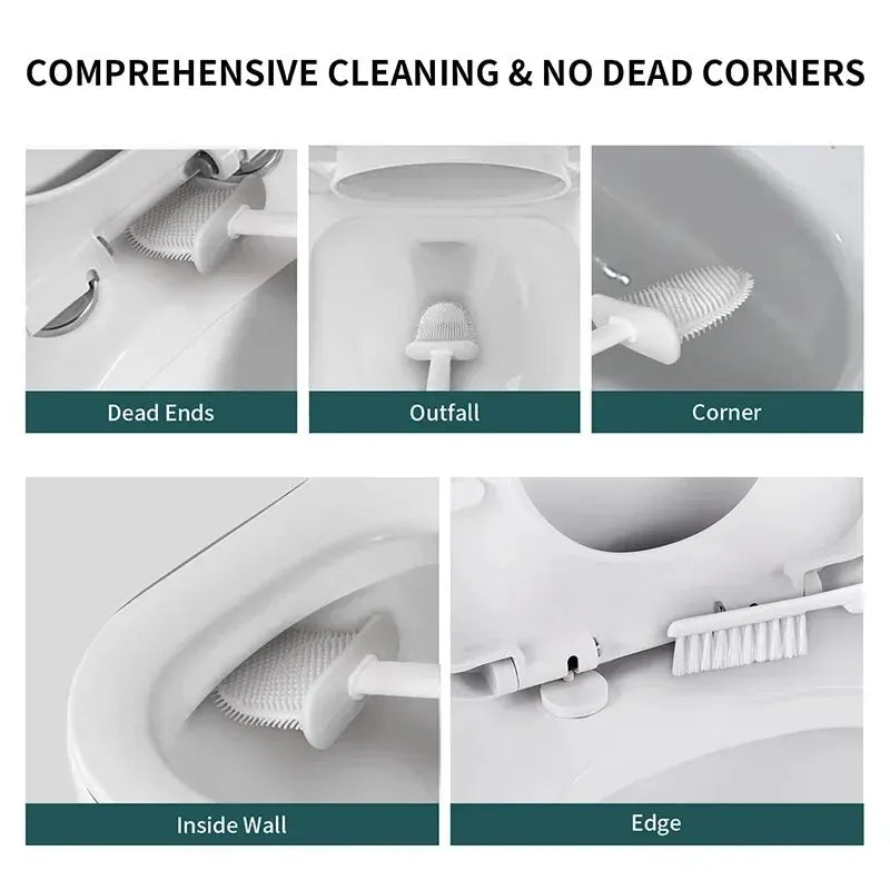 Cepillo de inodoro HygieBrush DuoClean | Set de cepillo de inodoro 2 en 1 de silicona con soporte de pared | Antibacteriano y ahorra espacio
