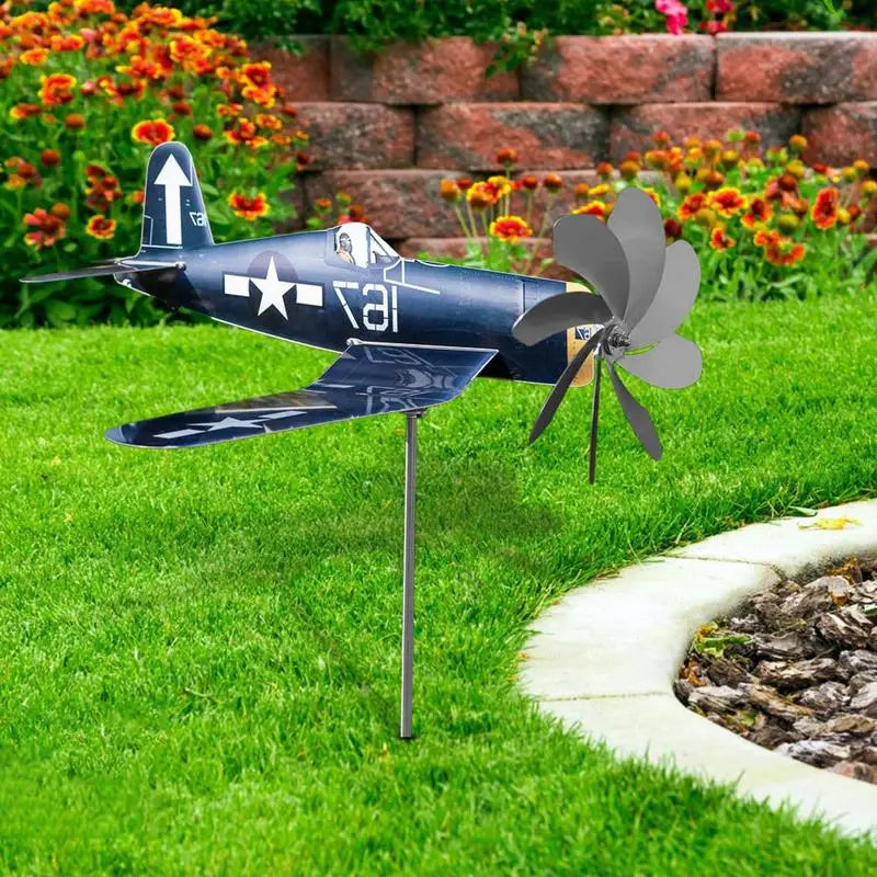 Molinillo de Viento AeroTwist | Molinillo de Jardín en Forma de Avión hecho de Acero Inoxidable | Resistente a la intemperie y girando con el viento | Para Jardín, Terraza y Balcón