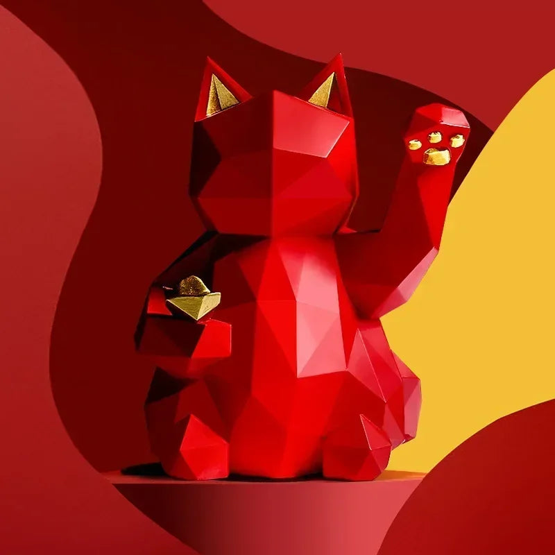 Lisslune | Estatuas de Gato de la Suerte en Geometría Minimalista Nórdica