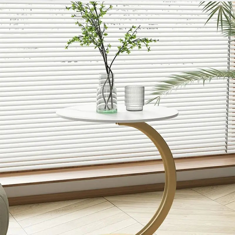 Mesa Auxiliar Redonda Compacta para Sala de Estar y Dormitorio con Estructura Estable