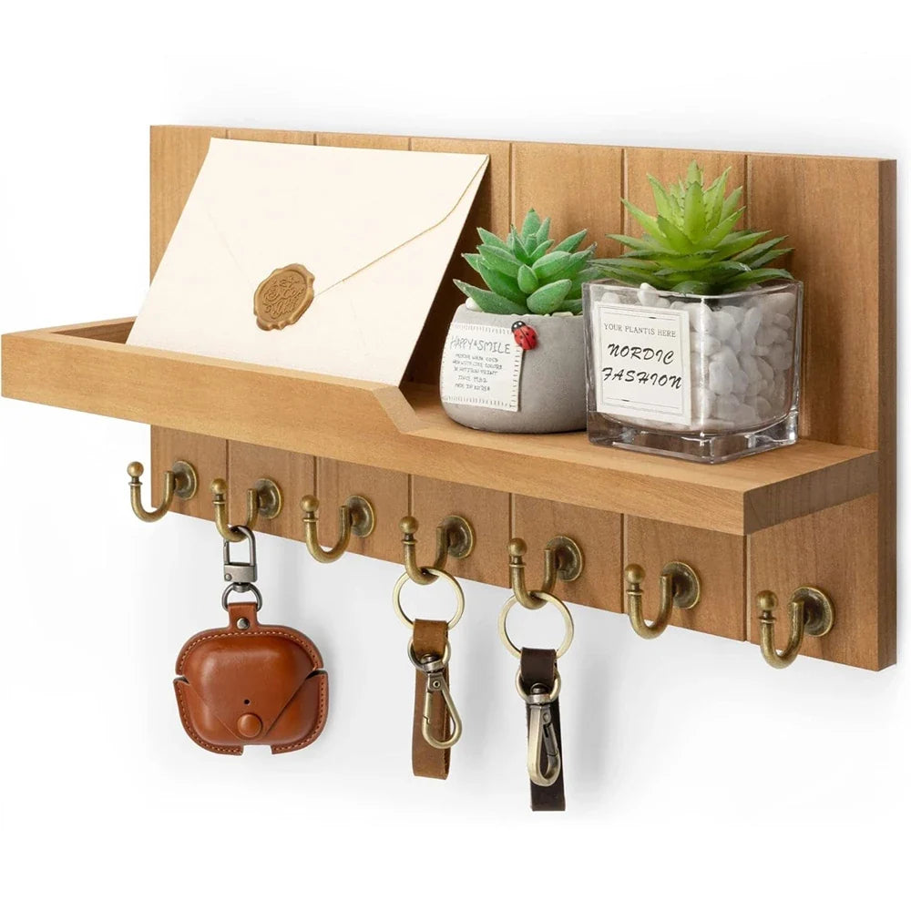 Soporte de Llaves de Madera con Estante - Solución Elegante para Llaves y Correspondencia