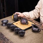 Juego de Té Retro de 9 piezas Diseñador Cool Purple Sand Set de Cerámica Tetera Juego de Té Kong Fu de Viaje Tetera de Porcelana de Arena Púrpura Filtro de Té