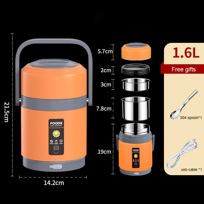 Caja de Almuerzo Calentada por USB | Acero Inoxidable 304, Calentador de Comida Portátil