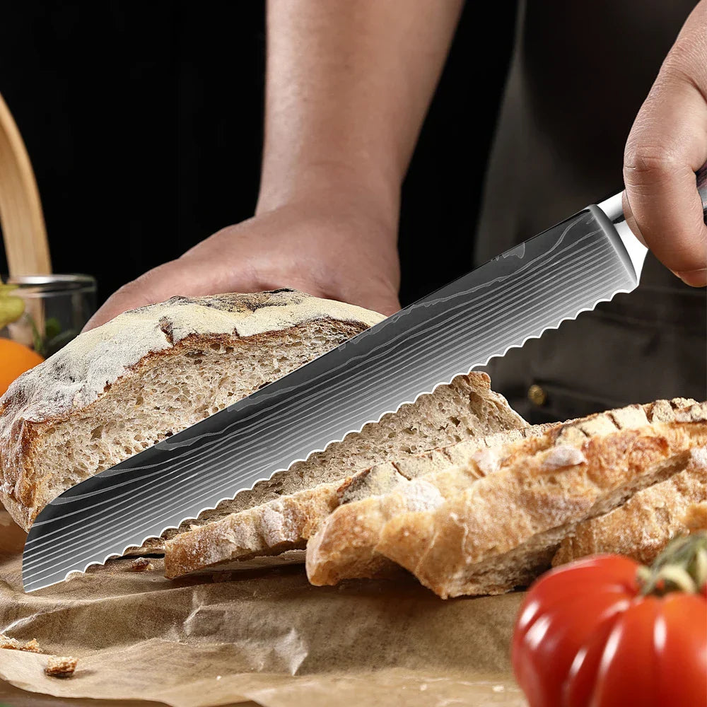 Skorter | Juego de cuchillos de cocina XITUO - 1-9PCS Cuchillos de chef, Santoku y de fruta de acero inoxidable 7Cr17Mov con mango ergonómico de Pakkawood