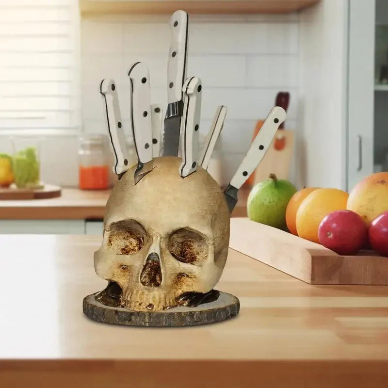 Skully - Soporte para cuchillos con calavera gótica
