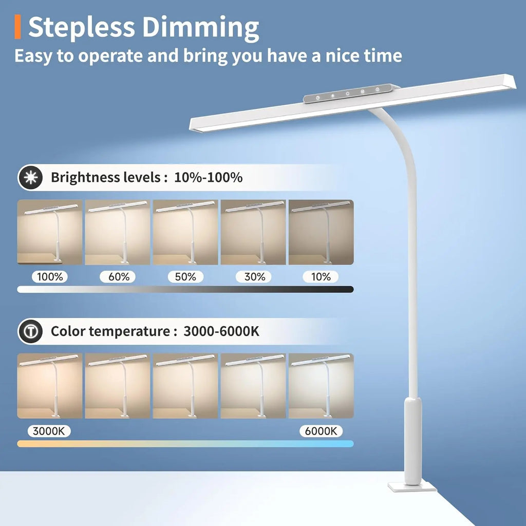 Lámpara de escritorio LED Lumavue con pinza | Iluminación de ancho extra | Regulable sin escalas y temperatura de color ajustable | Para oficina en casa y puesto de trabajo con pantalla