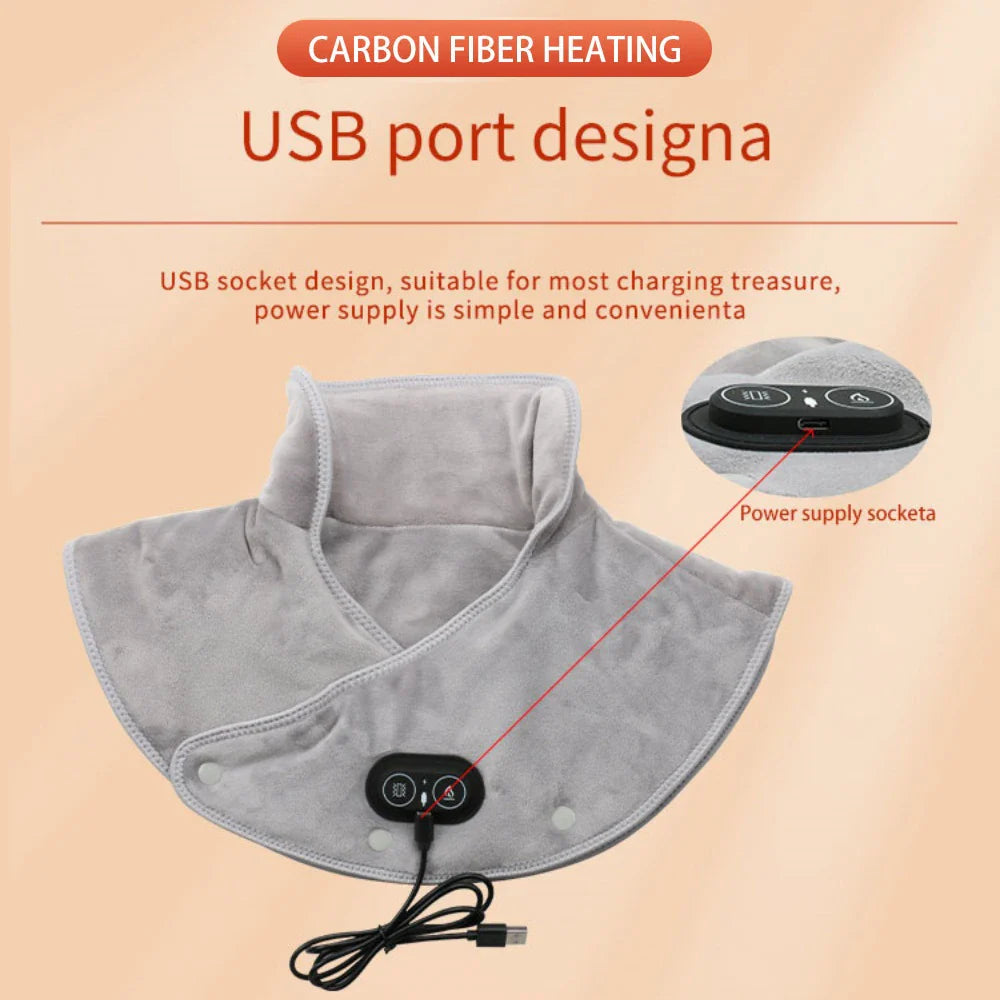 Masajeador de cuello y hombros térmico ThermoLiva | Almohadilla térmica USB con vibración | 3 niveles de temperatura y temporizador | Suave felpa