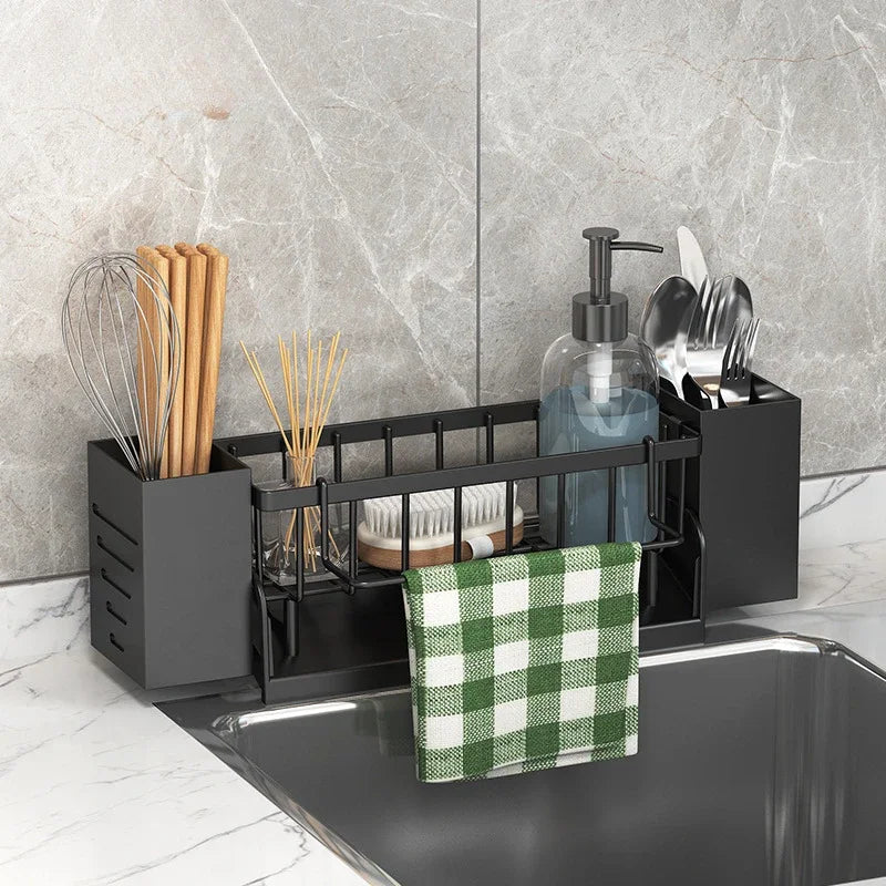 Organizador de Fregadero Ordinaqua | Autodrenante | Soporte para Esponja, Jabón y Paños | Extensible y Higiénico | Plástico ABS
