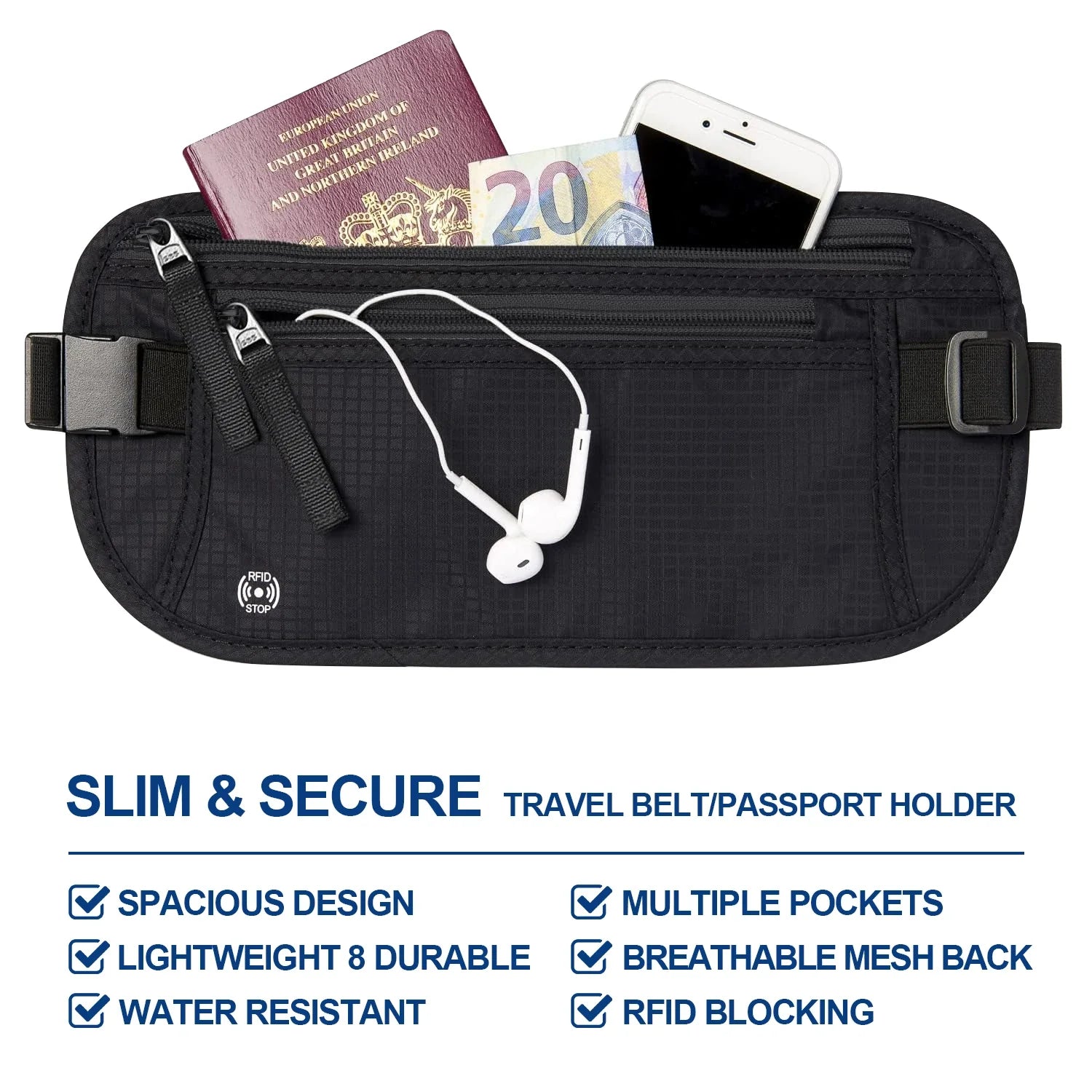 SafeTraveler Riñonera | Protección RFID | Compartimento de seguridad oculto | Para damas y caballeros