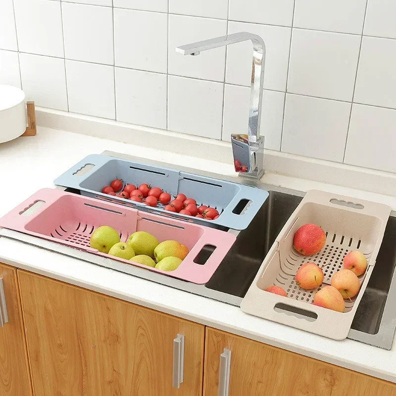 FlexDrain Escurridor de Cocina – Organizador de Fregadero Ajustable | Drenaje Automático & Deshidratador de Frutas y Verduras | Accesorios de Cocina Ahorra Espacio | Brehn