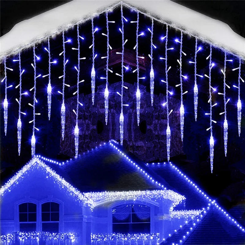 Cadena de luces LED en forma de carámbano | 8 Modos | Cortina de invierno | Decoración navideña y de Año Nuevo 2025 | Enchufe UE