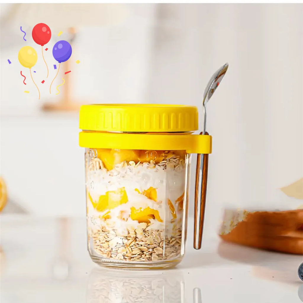 Lisslune | Taza de Desayuno Portátil Multifuncional con Tapa y Cuchara - ¡Perfecta para Avena, Cereal, Nueces, Yogur, Ensalada y Más! Vaso Resistente al Calor para Jugo y Leche en Movimiento